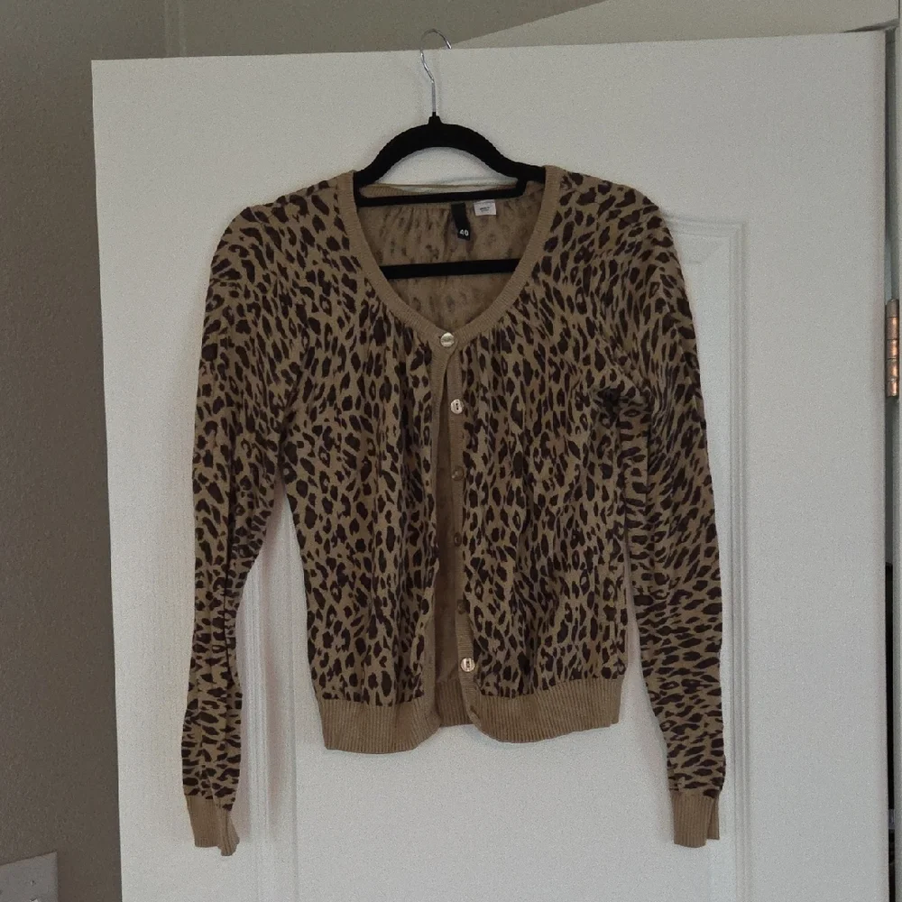 H&M Tan and Brown Animal Print Cardigan Size 10
